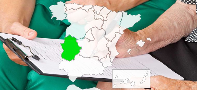 Imagen de España donde Extremadura aparece en color verde.