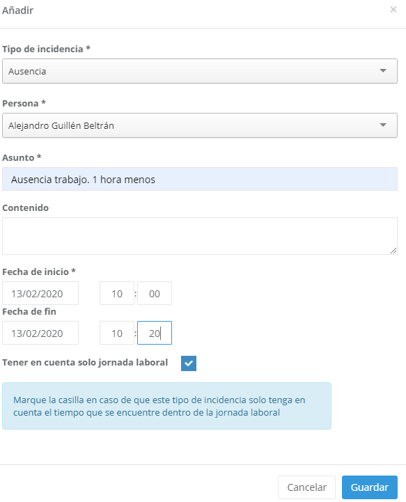 Imagen de ATR Presencia donde se pueden registrar las ausencias y determinar si es tiempo efectivo de trabajo o no.